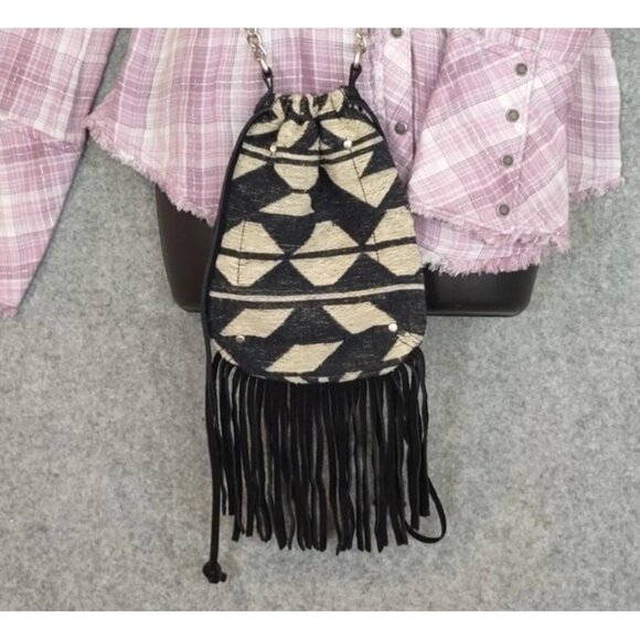 American Eagle Out Bag S Crossbody Boho Aztec Leather Canvas Festival Western - Picture 3 of 16